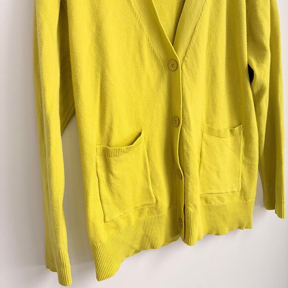 Deluc Knit Soft Yellow Green Cardigan Sweater Small V-Neck Pockets Capsule - Picture 2 of 5